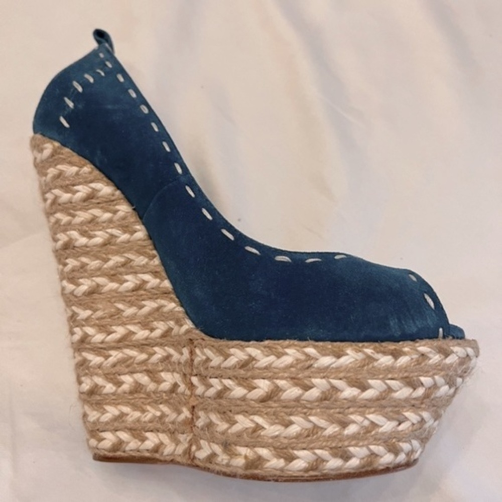 Giuseppe Zanotti Blue Suede Platform Espadrilles
